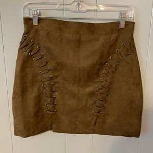 NWT Millau Faux Suede Brown Lace Up Detail Skirt Size Small